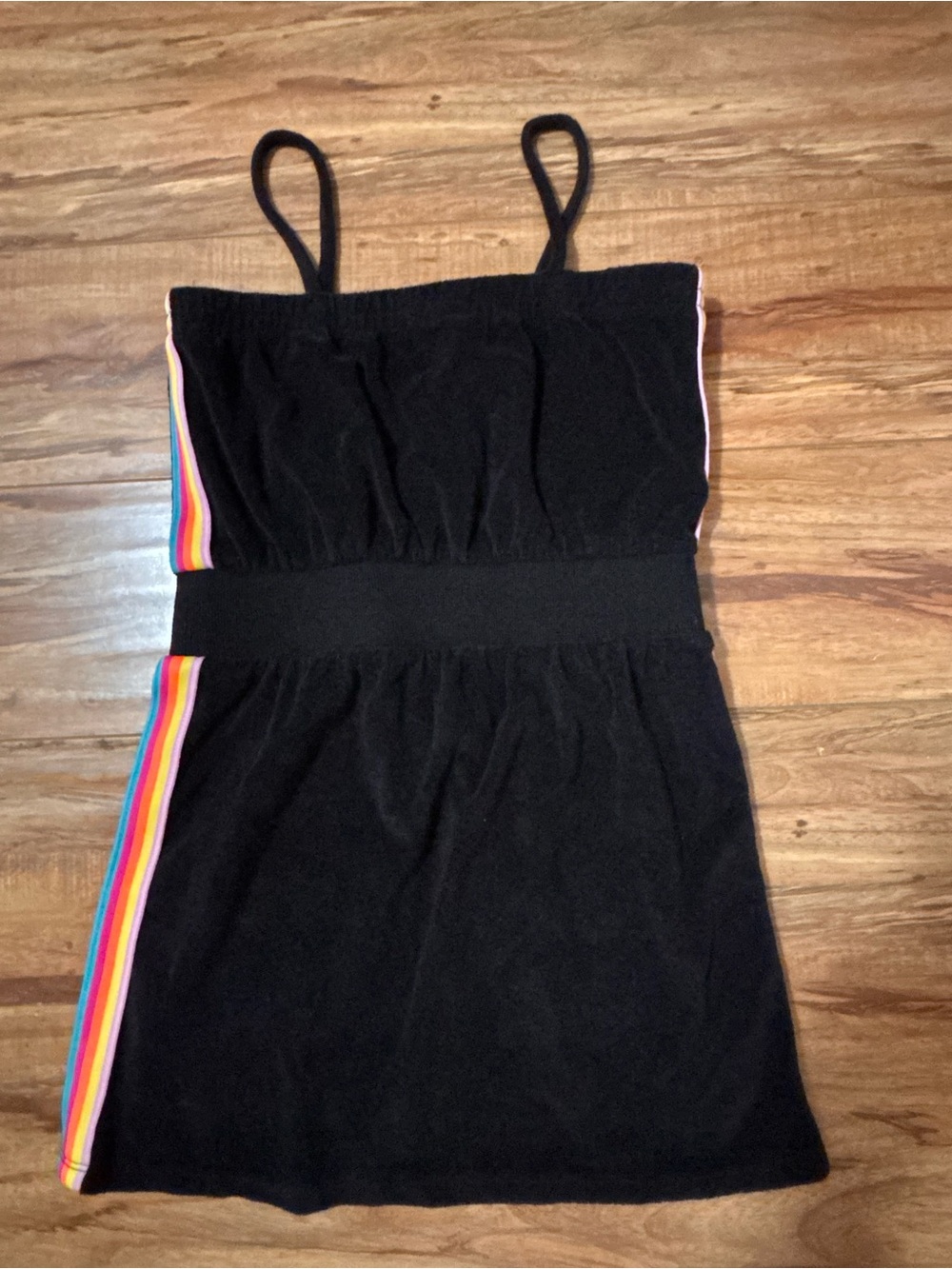 Calvin Klein Jeans Girls Legacy Terry Cloth Dress Black Rainbow Stripe Size 8/10